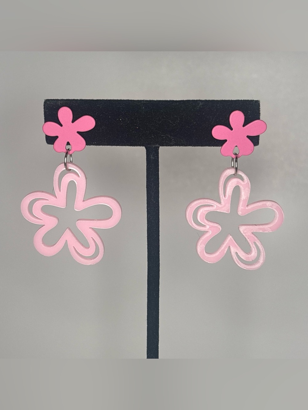 Y2K Pink Metal Flower Acrylic Dangle Earrings Fairycore Coquette Statement